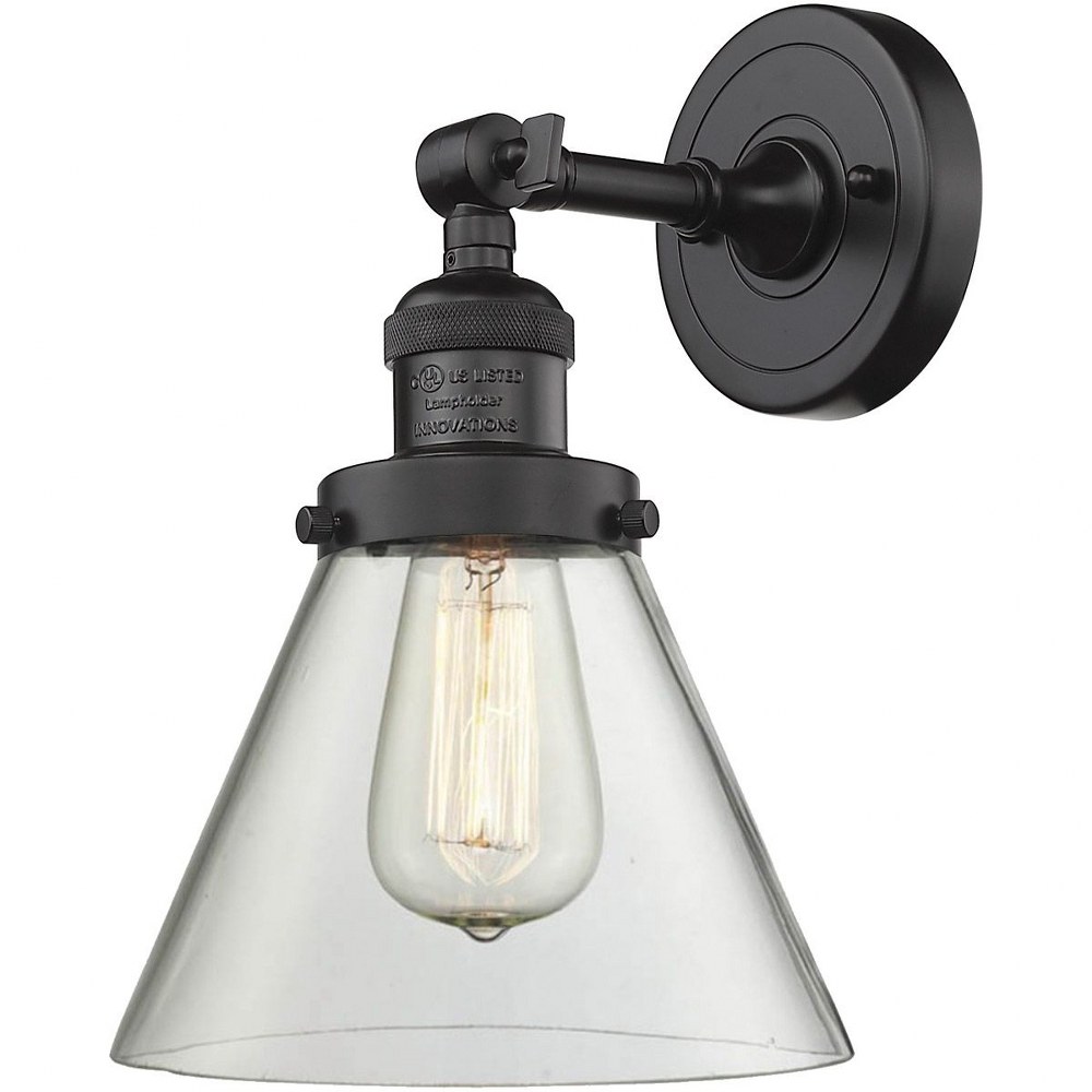 Innovations Lighting-203-OB-G42-Large Cone-1 Light Wall Sconce in Industrial Style-8 Inches Wide by 10 Inches High   Oiled Rubbed Bronze Finish with Clear Glass