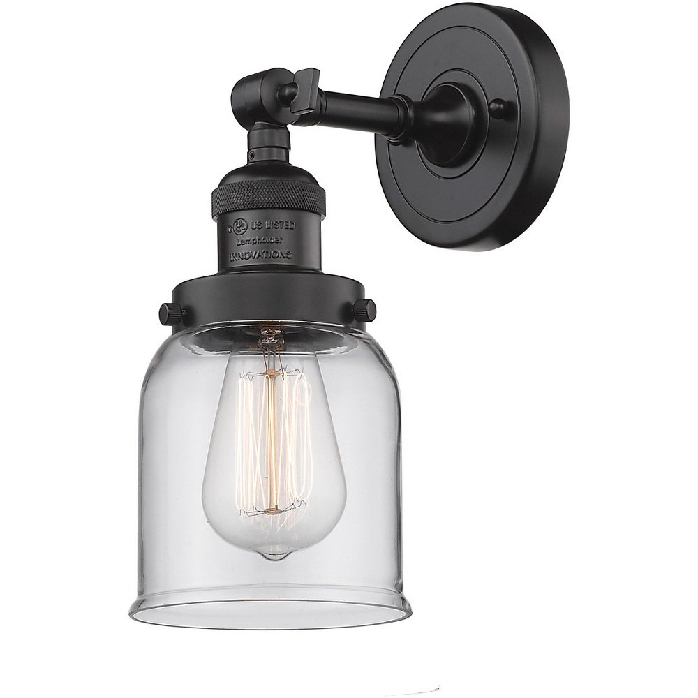 Innovations Lighting-203-OB-G52-Small Bell-1 Light Wall Sconce in Industrial Style-5 Inches Wide by 12 Inches High   Oiled Rubbed Bronze Finish with Clear Glass