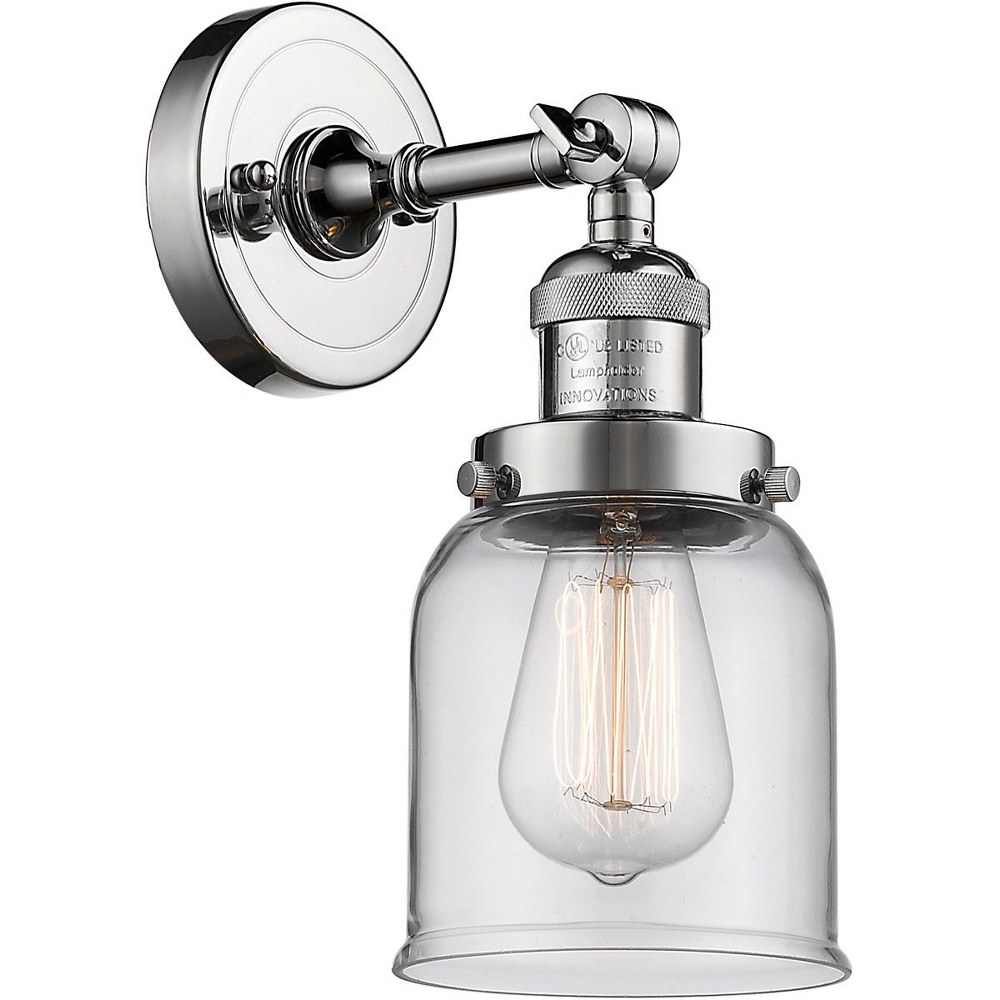 Innovations Lighting-203-PC-G52-Small Bell-1 Light Wall Sconce in Industrial Style-5 Inches Wide by 12 Inches High   Polished Chrome Finish with Clear  Glass