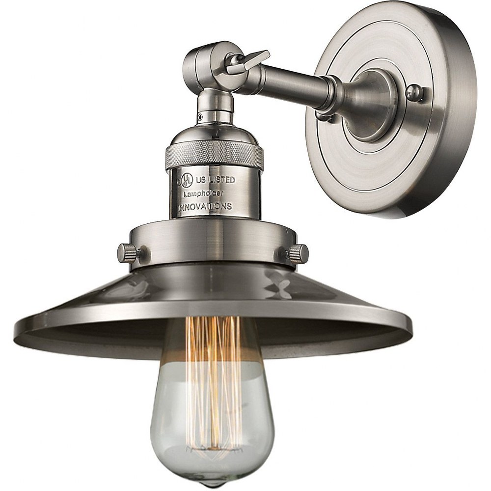 Innovations Lighting-203-SN-M2-One Light Railroad Wall Sconce-8 Inches Wide by 8 Inches High   Satin Nickel Finish
