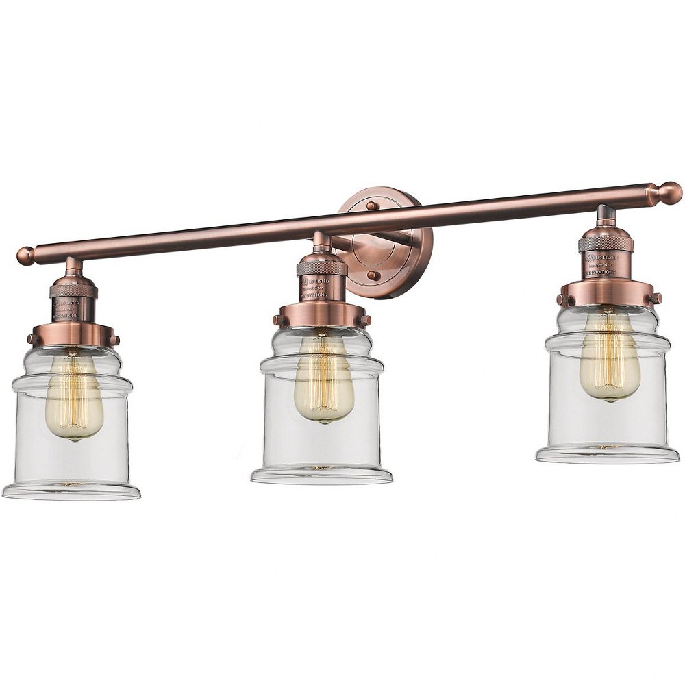 Innovations Lighting-205-AC-G182-Canton-Three Light Wall Bracket-30 Inches Wide by 10 Inches High Antique Copper Clear Antique Copper Finish with Clear Glass