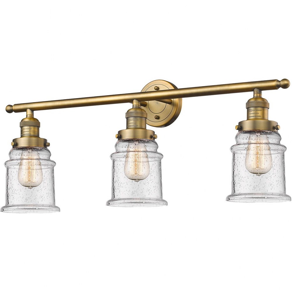 Innovations Lighting-205-BB-G184-Canton-Three Light Wall Bracket-30 Inches Wide by 10 Inches High   Brushed Brass Finish with Seedy Glass