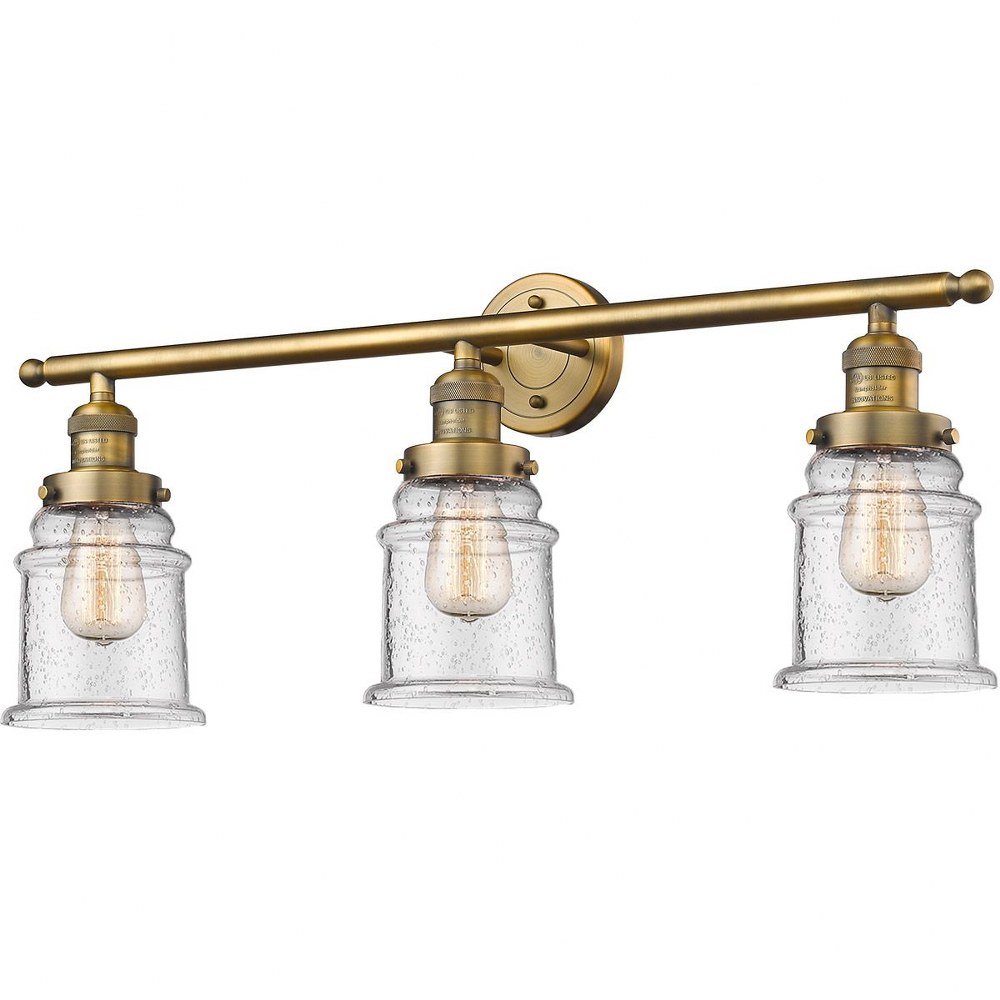 Innovations Lighting-205-BB-G184-Canton-Three Light Wall Bracket-30 Inches Wide by 10 Inches High Brushed Brass Seedy Antique Copper Finish with Clear Glass