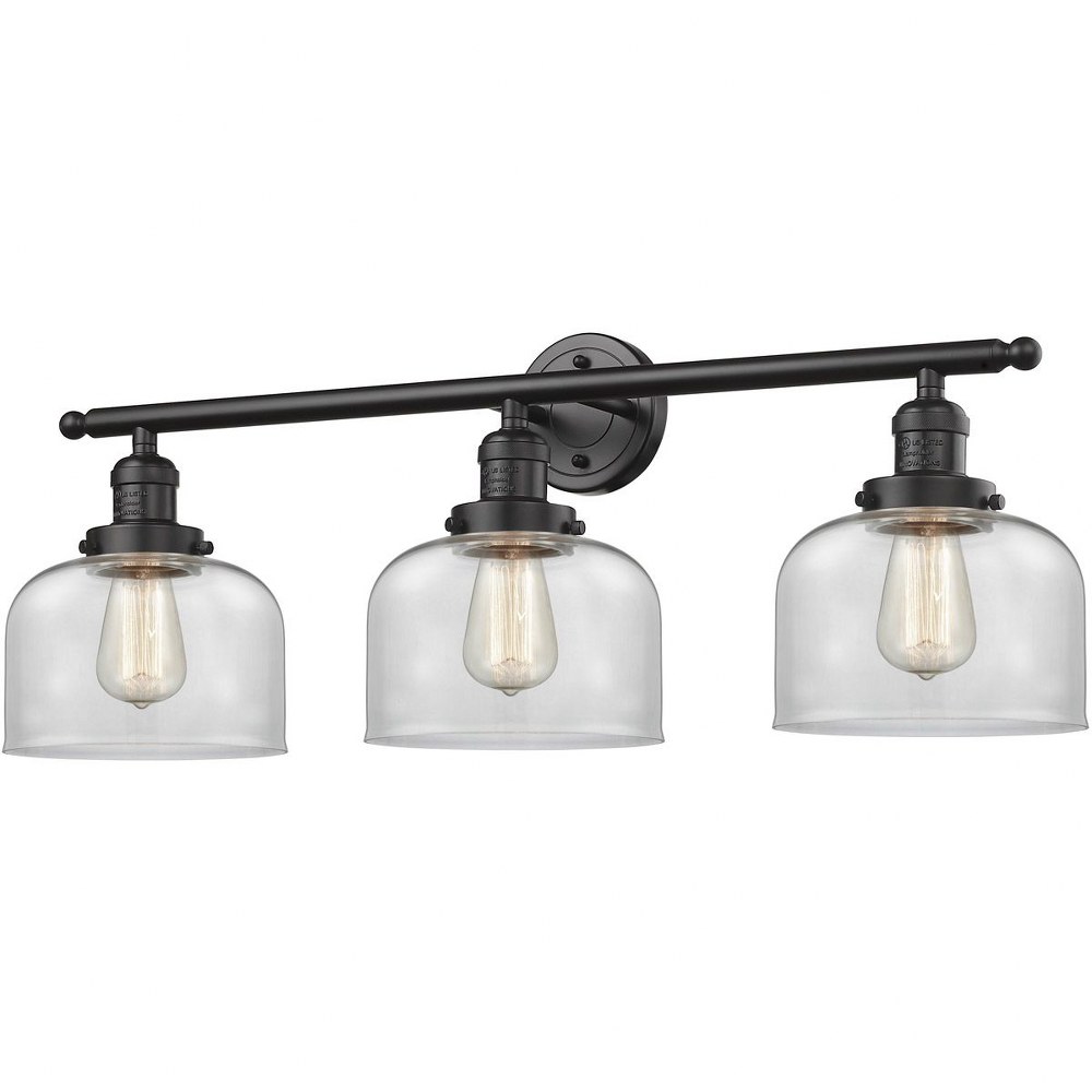Innovations Lighting-205-OB-G72-Large Bell-3 Light Bath Vanity-32 Inches Wide by 11 Inches High   Oiled Rubbed Bronze Finish with Clear Glass