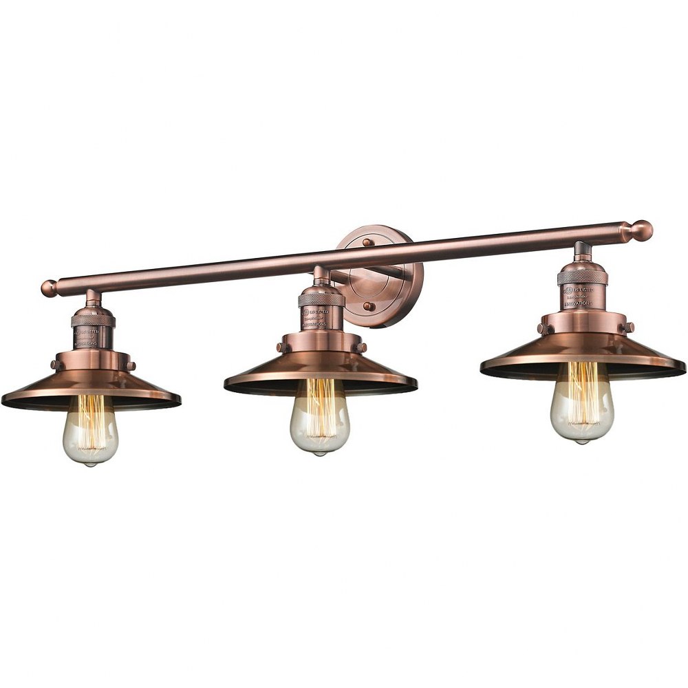 Innovations Lighting-205-AC-M3-Three Light Railroad Wall Bracket-32 Inches Wide by 10 Inches High   Antique Copper Finish