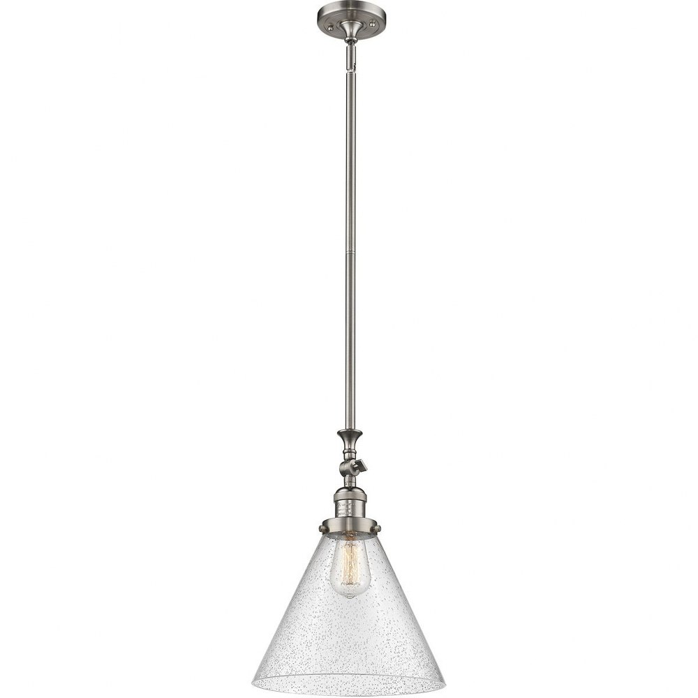 Innovations Lighting-206-SN-G44-L-Large Cone-One Light Heavy Swivel Mini Pendant-7 Inches Wide by 14 Inches High   Satin Brushed Nickel Finish with Seedy Glass