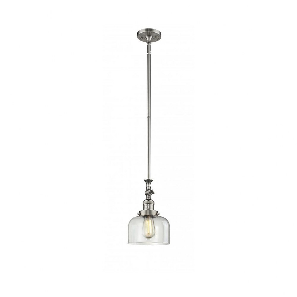 Innovations Lighting-206-SN-G72-Large Bell-1 Light Mini Pendant-8 Inches Wide by 14 Inches High   Satin Nickel Finish with Clear Glass