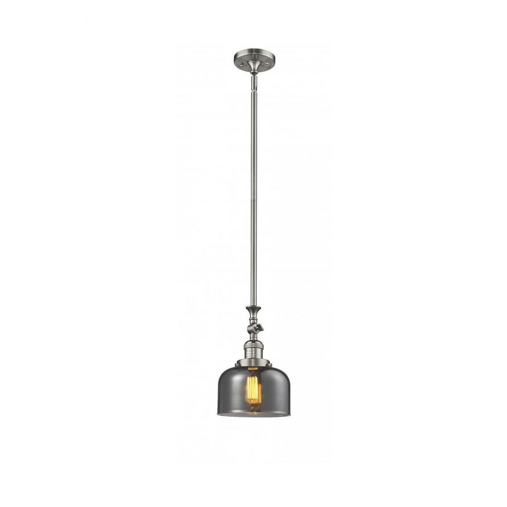 Innovations Lighting-206-SN-G73-Large Bell-1 Light Mini Pendant-8 Inches Wide by 14 Inches High   Satin Nickel Finish with Smoked Glass