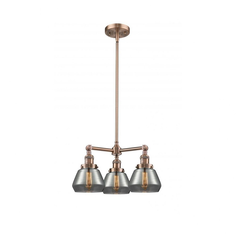 Innovations Lighting-207-AC-G173-Fulton-Three Light Adjustable Chandelier-22 Inches Wide by 13 Inches High   Antique Copper Finish with Smoked Glass