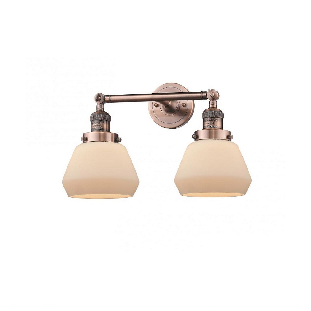 Innovations Lighting-208-AC-G171-Fulton-Two Light Adjustable Wall Sconce-16.5 Inches Wide by 10 Inches High   Antique Copper Finish with Matte White Cased Glass