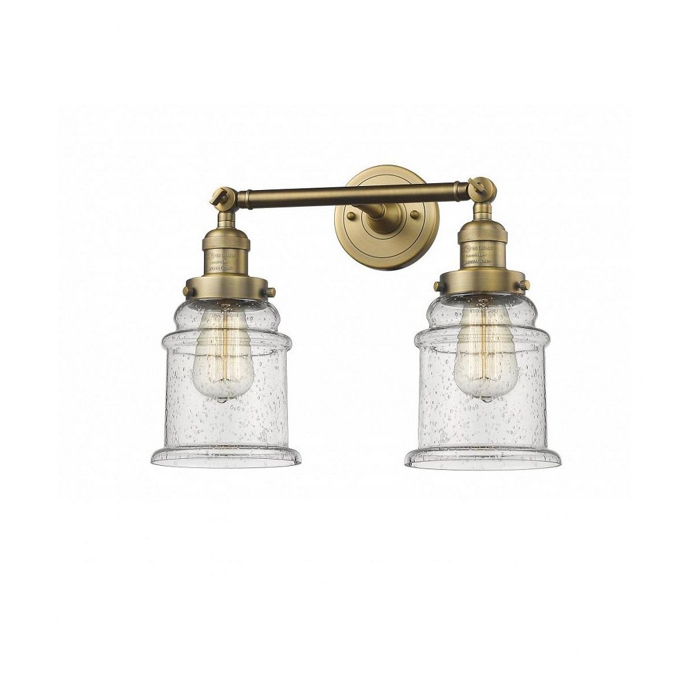 Innovations Lighting-208-BB-G184-Canton-Two Light Adjustable Wall Sconce-16.5 Inches Wide by 11 Inches High   Brushed Brass Finish with Seedy Glass