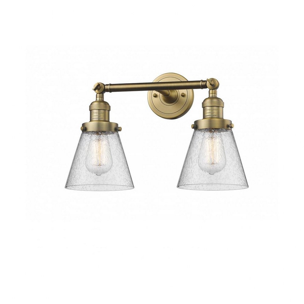 Innovations Lighting-208-BB-G64-Small Bell-Two Light Adjustable Wall Sconce-16 Inches Wide by 10 Inches High   Brushed Brass Finish with Seedy Glass