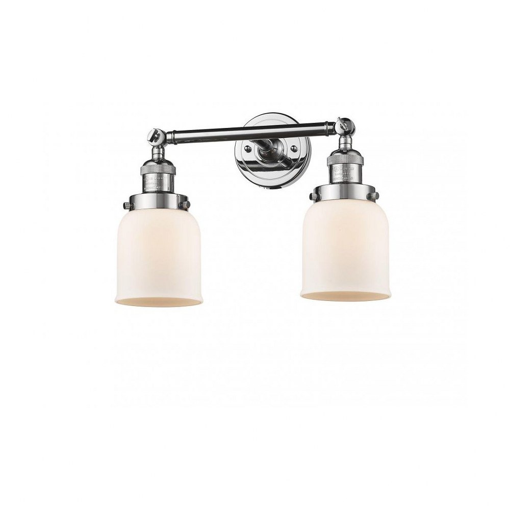 Innovations Lighting-208-PC-G51-Small Bell-2 Light Bath Vanity in Industrial Style-16 Inches Wide by 10 Inches High   Polished Chrome Finish with Matte White Cased Glass