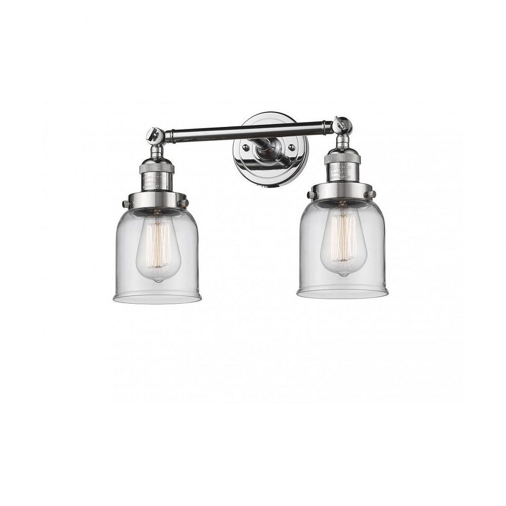 Innovations Lighting-208-PC-G52-Small Bell-2 Light Bath Vanity in Industrial Style-16 Inches Wide by 10 Inches High   Polished Chrome Finish with Clear  Glass