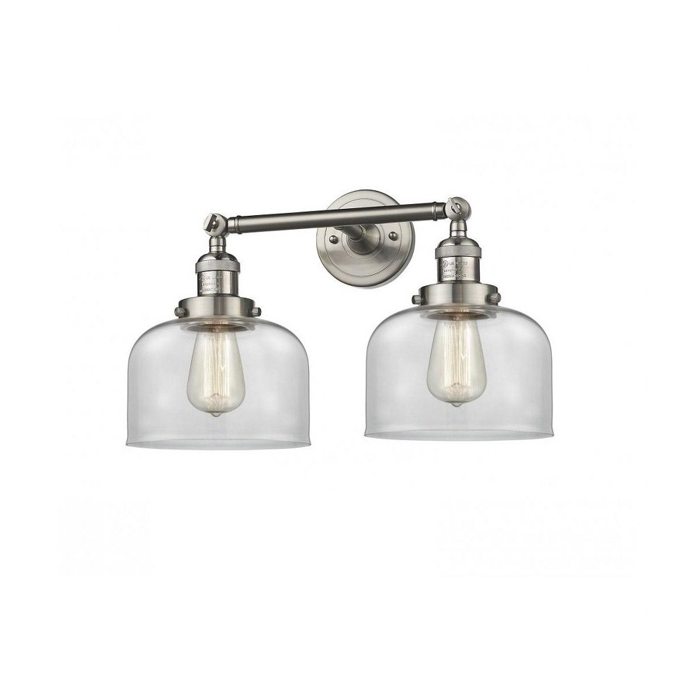 Innovations Lighting-208-SN-G72-Large Bell-2 Light Bath Vanity in Industrial Style-19 Inches Wide by 12 Inches High   Satin Nickel Finish with Clear Glass