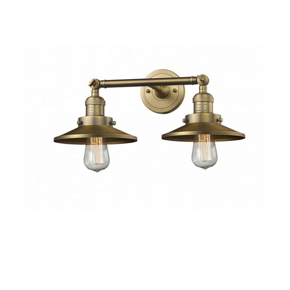 Innovations Lighting-208-BB-M4-Two Light Railroad Wall Sconce-18 Inches Wide by 8 Inches High   Brushed Brass Finish