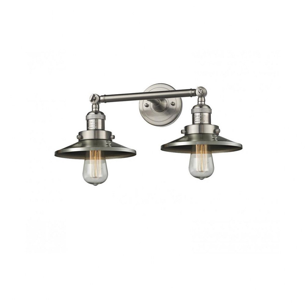 Innovations Lighting-208-SN-M2-Two Light Railroad Wall Sconce-18 Inches Wide by 8 Inches High   Satin Nickel Finish