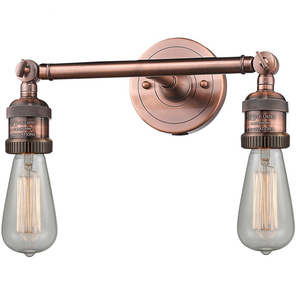 Innovations Lighting-208NH-AC-LED-Bare Bulb-2 Light Bath Vanity in Traditional Style-11 Inches Wide by 5 Inches High Antique Copper  Antique Copper Finish