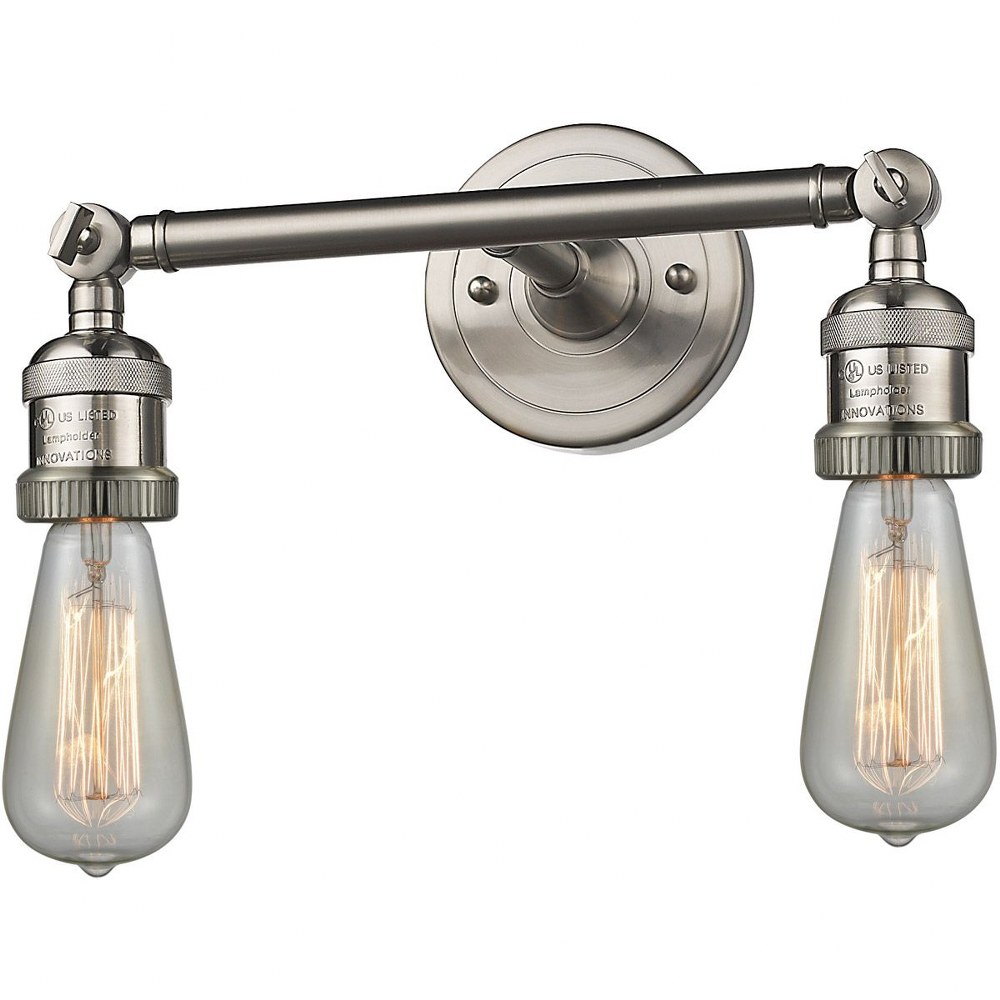Innovations Lighting-208NH-SN-LED-Bare Bulb-2 Light Bath Vanity in Traditional Style-11 Inches Wide by 5 Inches High   Brushed Satin Nickel Finish