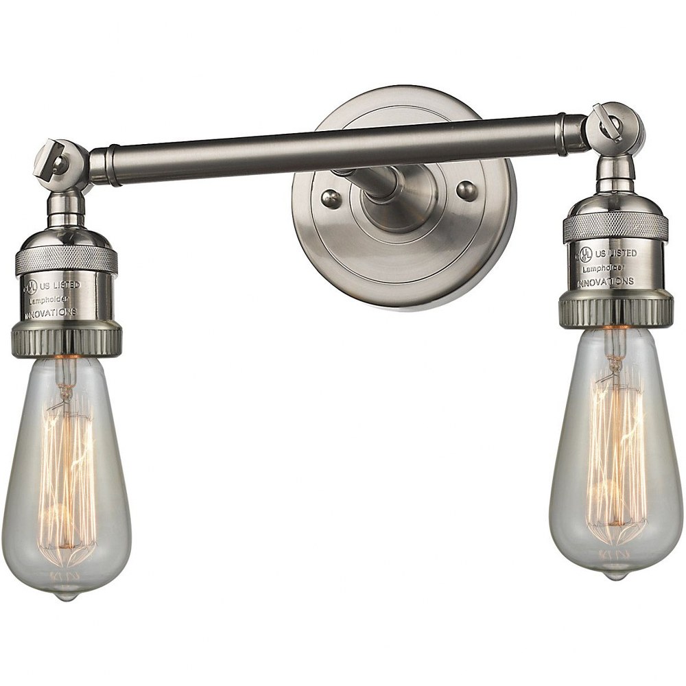 Innovations Lighting-208NH-SN-LED-Bare Bulb-2 Light Bath Vanity in Traditional Style-11 Inches Wide by 5 Inches High Brushed Satin Nickel  Antique Copper Finish