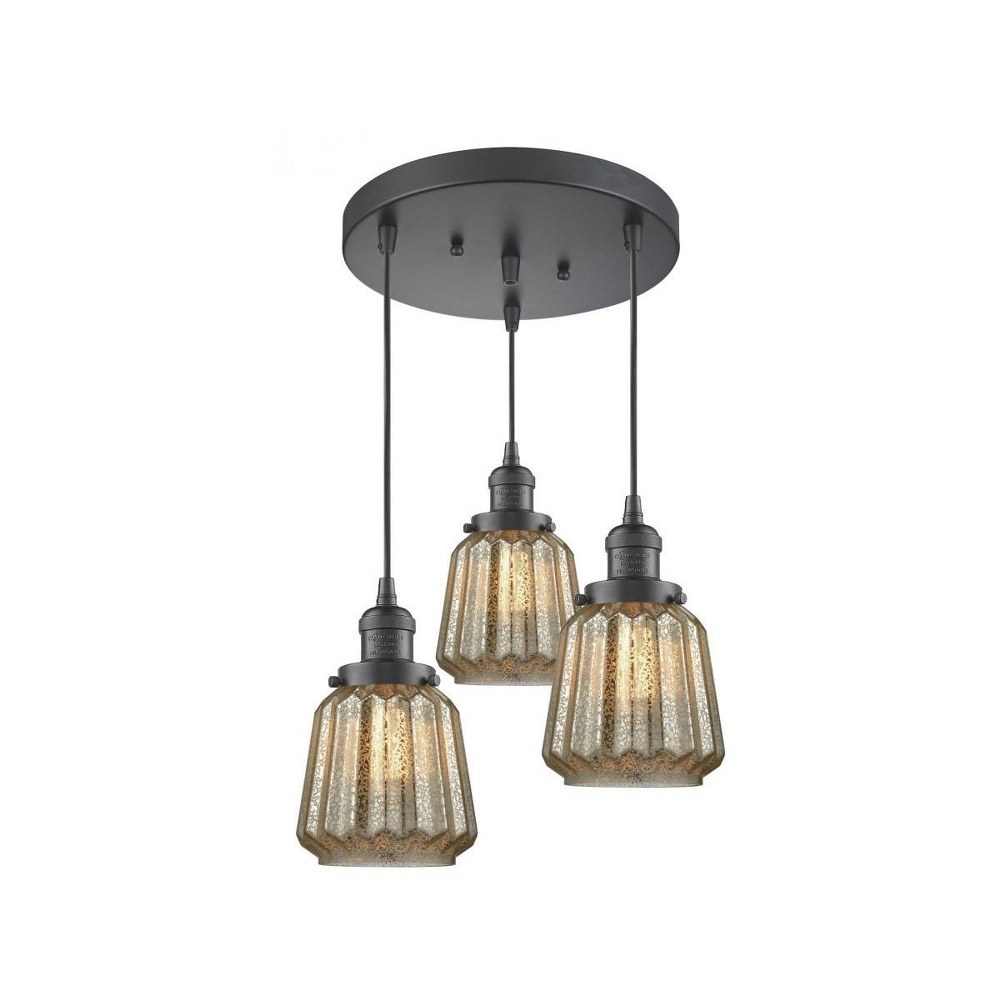 Innovations Lighting-211/3-OB-G146-Chatham-Three Light Adjustable Cord Pan Chandelier-13 Inches Wide   Oiled Rubbed Bronze Finish with Mercury Fluted Glass