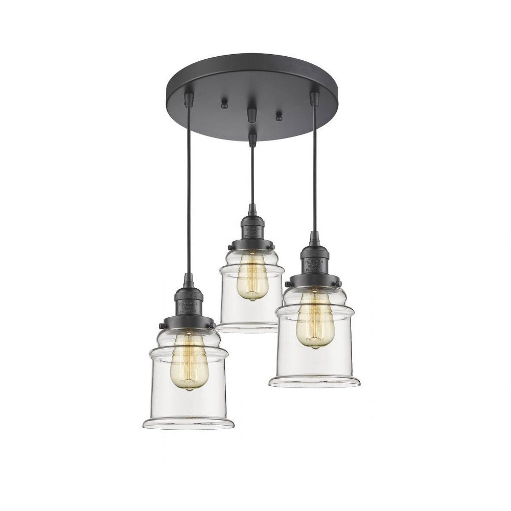 Innovations Lighting-211/3-OB-G182-Canton-Three Light Adjustable Cord Pan Chandelier-13 Inches Wide Oil Rubbed Bronze Clear Brushed Brass Finish with Clear Glass