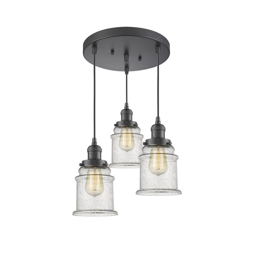 Innovations Lighting-211/3-OB-G184-Canton-Three Light Adjustable Cord Pan Chandelier-13 Inches Wide Oiled Rubbed Bronze Seedy Brushed Brass Finish with Clear Glass