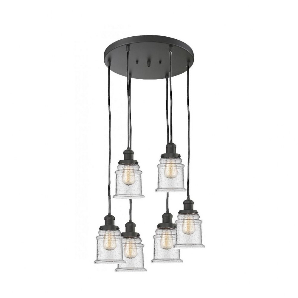 Innovations Lighting-212/6-OB-G184-Canton-Six Light Adjustable Cord Pan Chandelier-14 Inches Wide   Oiled Rubbed Bronze Finish with Seedy Glass