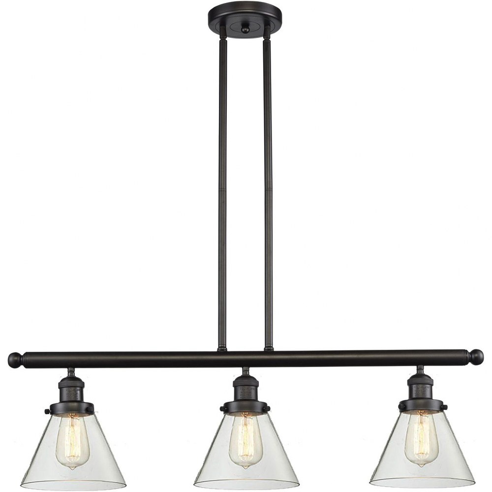 Innovations Lighting-213-OB-G42-Large Cone-3 Light Island in Industrial Style-40.25 Inches Wide by 10 Inches High   Oiled Rubbed Bronze Finish with Clear Glass
