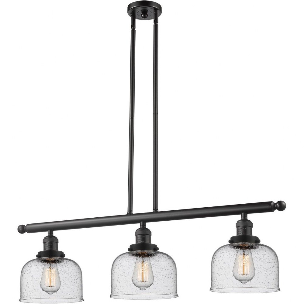 Innovations Lighting-213-OB-G74-Large Cone-Three Light Adjustable Stem Island-36 Inches Wide by 10 Inches High   Oiled Rubbed Bronze Finish with Seedy Glass