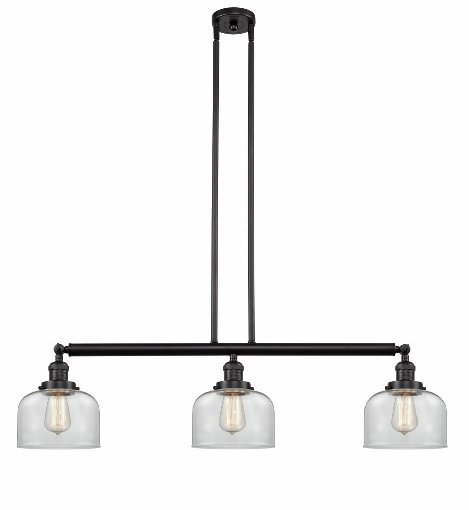 Innovations Lighting-213-OB-G72-Large Bell-3 Light Island in Industrial Style-40.5 Inches Wide by 13 Inches High Oiled Rubbed Bronze  Oiled Rubbed Bronze Finish with Clear Glass