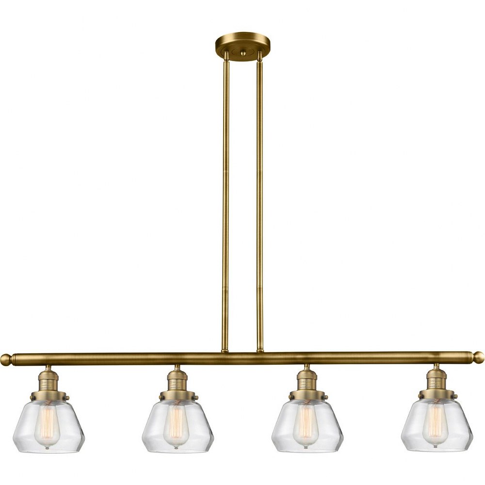 Innovations Lighting-214-BB-G172-Fulton-Four Light Adjustable Stem Island-48 Inches Wide by 10 Inches High   Brushed Brass Finish with Clear Glass