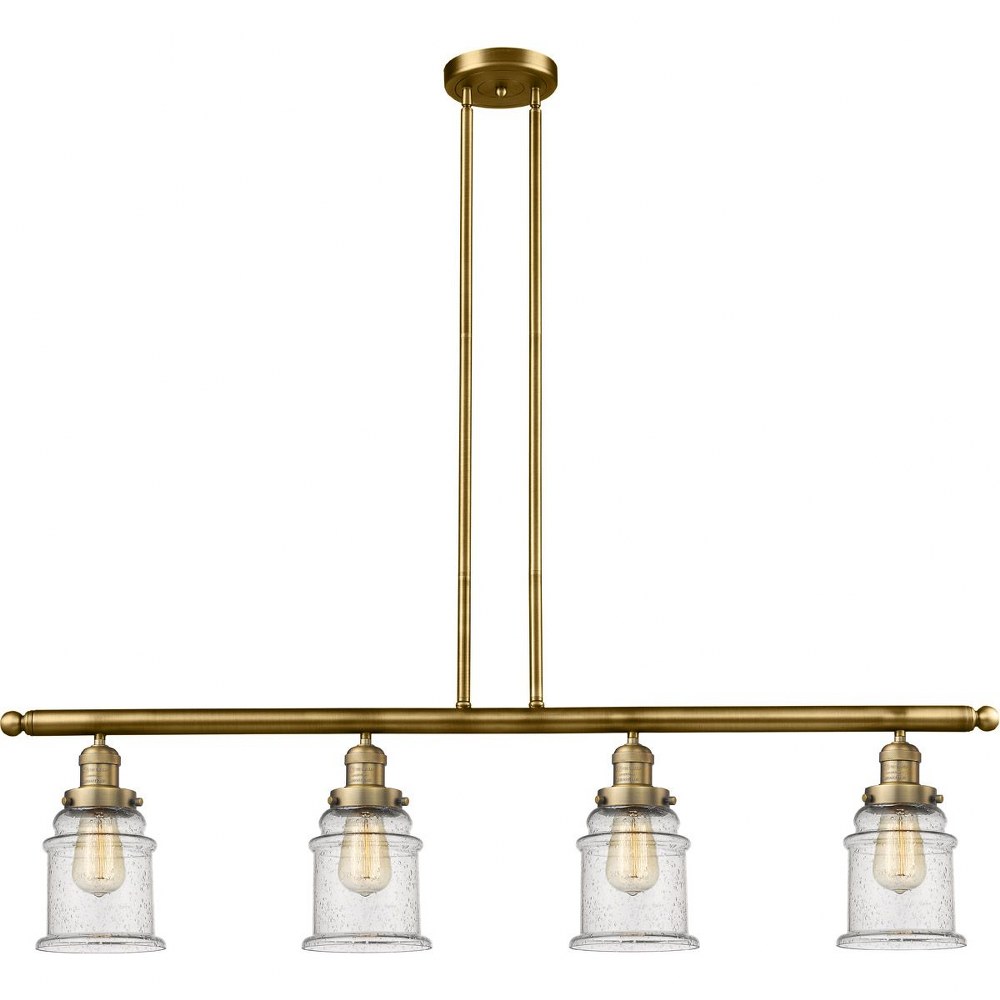 Innovations Lighting-214-BB-G184-Canton-Four Light Adjustable Stem Island-48 Inches Wide by 11 Inches High   Brushed Brass Finish with Seedy Glass
