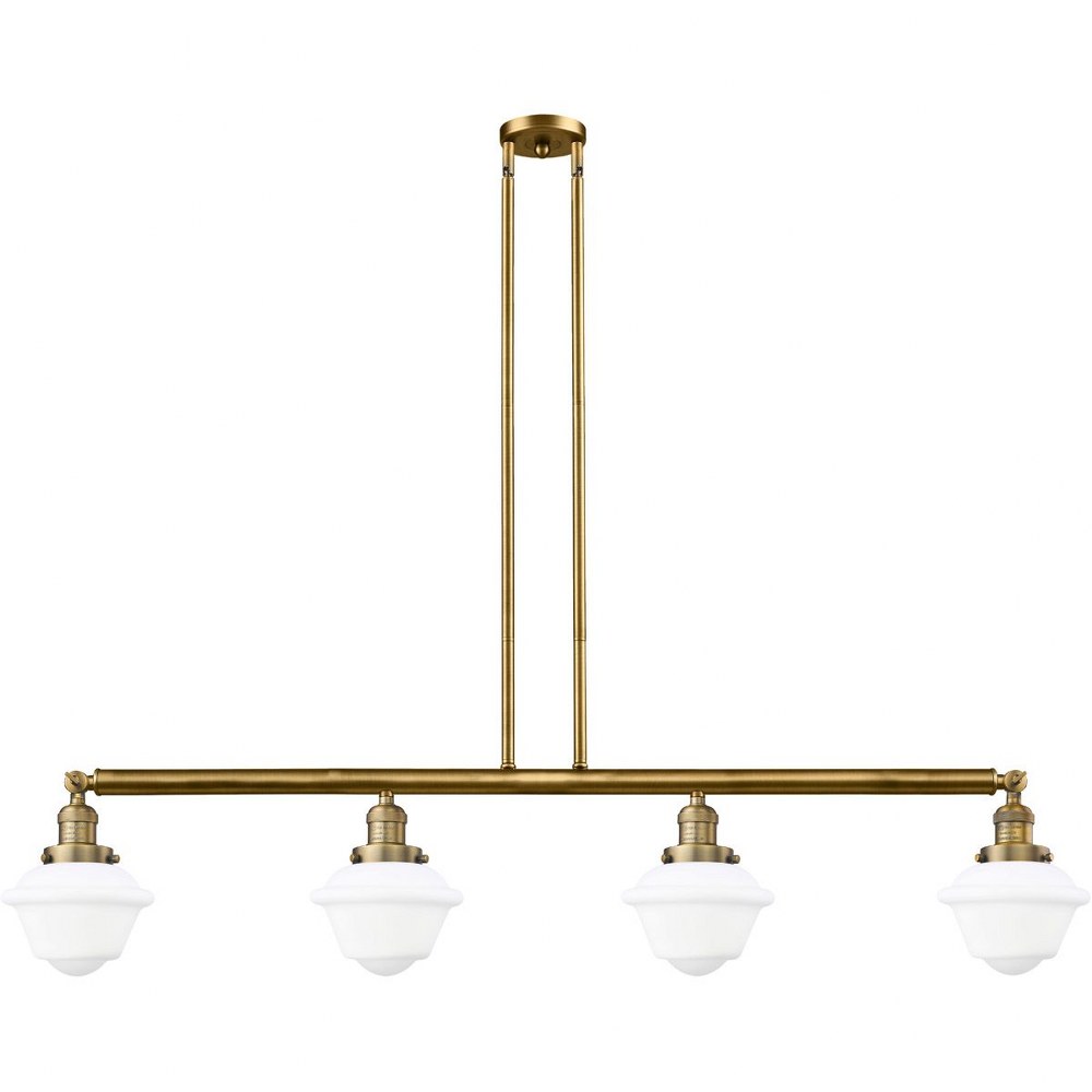 Innovations Lighting-214-BB-G531-Small Oxford-4 Light Island in Traditional Style-52.13 Inches Wide by 10 Inches High   Brushed Brass Finish with Matte White Glass