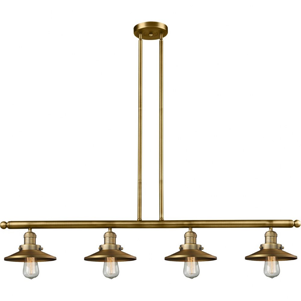 Innovations Lighting-214-BB-M4-Four Light Railroad Island-48 Inches Wide by 8 Inches High   Brushed Brass Finish