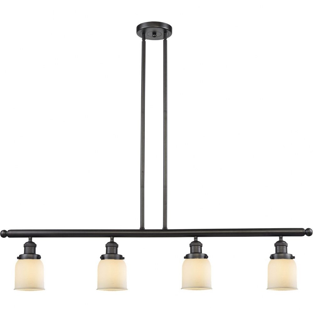 Innovations Lighting-214-OB-G51-Small Bell-4 Light Island-48 Inches Wide by 5 Inches High   Oiled Rubbed Bronze Finish with Matte White Cased Glass