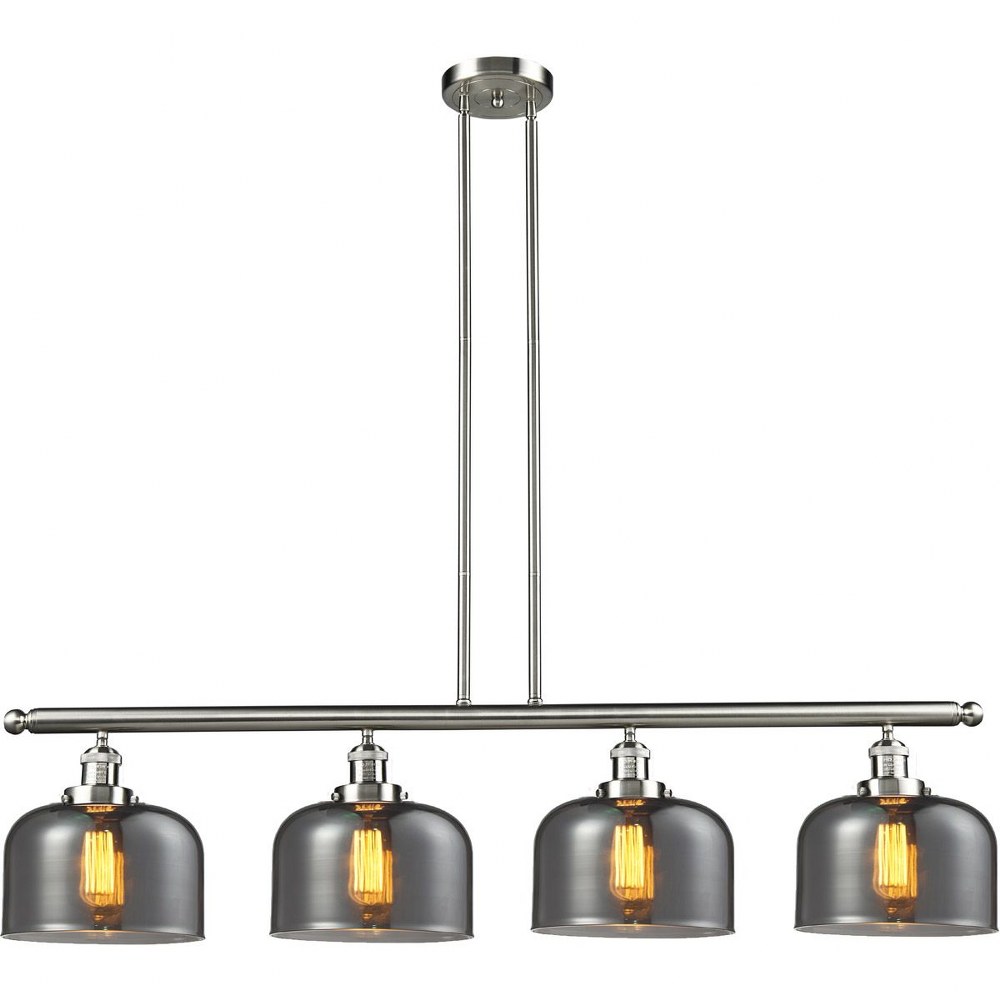 Innovations Lighting-214-SN-G73-Large Bell-4 Light Island-48 Inches Wide by 8 Inches High Satin Nickel Smoke Black Antique Brass Finish with Clear Glass