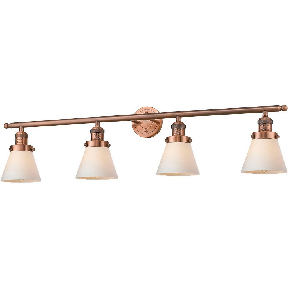 Innovations Lighting-215-AC-G61-Small Bell-Four Light Bath Vanity-42 Inches Wide by 10 Inches High   Antique Copper Finish with Matte White Cased Glass