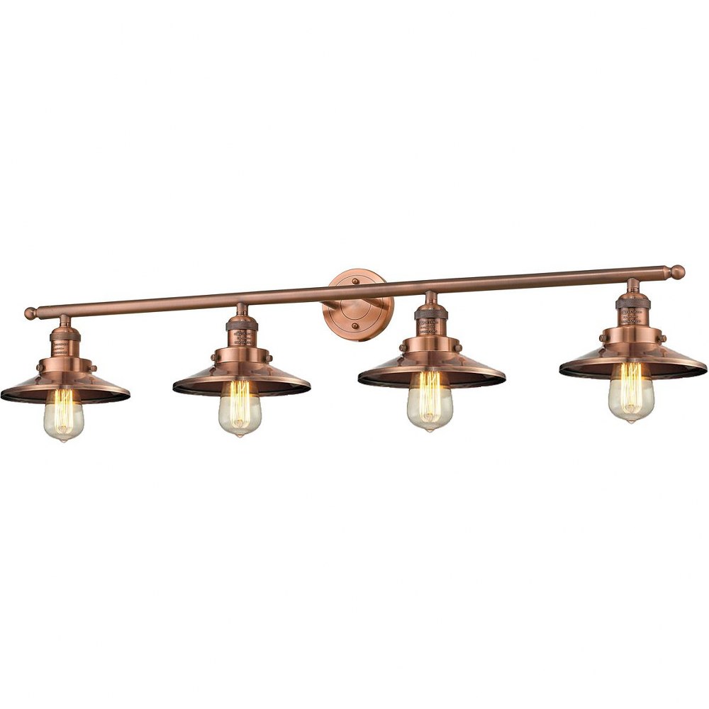 Innovations Lighting-215-AC-M3-Railroad-Four Light Bath Vanity-42 Inches Wide by 10 Inches High   Antique Copper Finish with Metal Shade