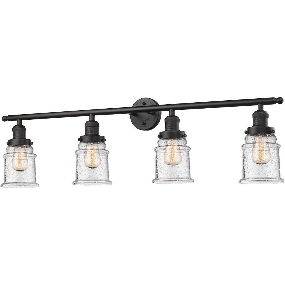 Innovations Lighting-215-OB-G184-Canton-Four Light Bath Vanity-42 Inches Wide by 10 Inches High   Oiled Rubbed Bronze Finish with Seedy Glass