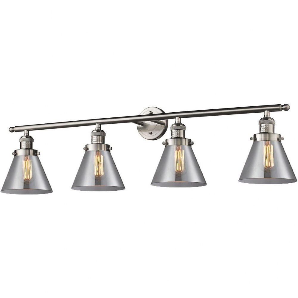 Innovations Lighting-215-SN-G43-Large Cone-Four Light Bath Vanity-42 Inches Wide by 10 Inches High   Satin Brushed Nickel Finish with Smoked Glass