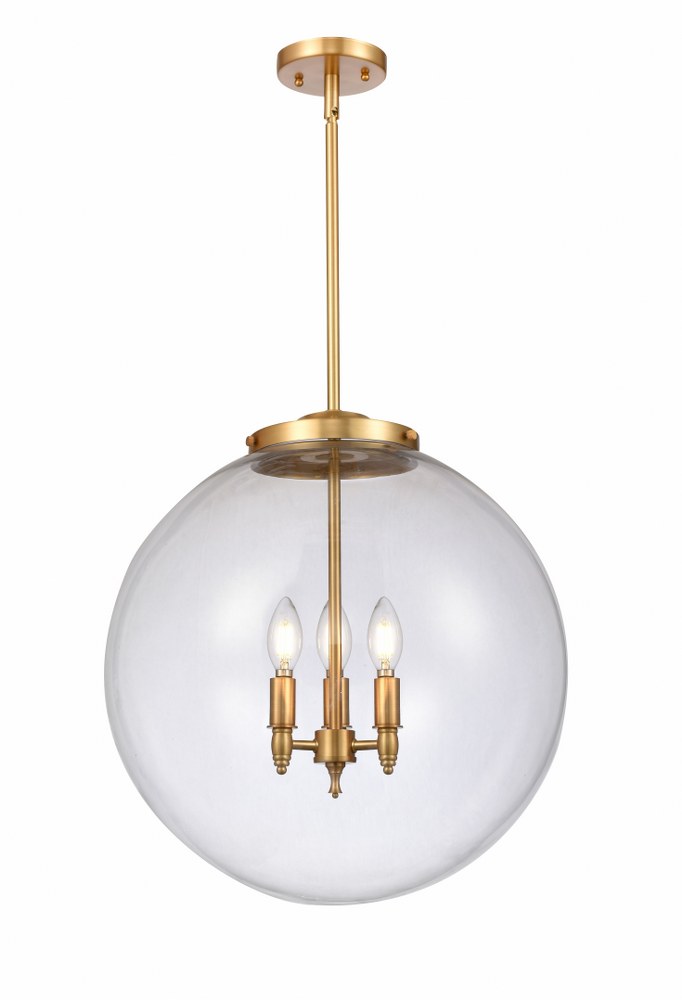 Innovations Lighting-221-3S-SG-G202-18-LED-Beacon - 3 Light Pendant In Industrial Style-19 Inches Tall and 18 Inches Wide LED Clear Glass Satin Gold Finish - 4537493 - Lighting Collection: Beacon, Material: Steel/Cast Brass/Gla sku 4537493