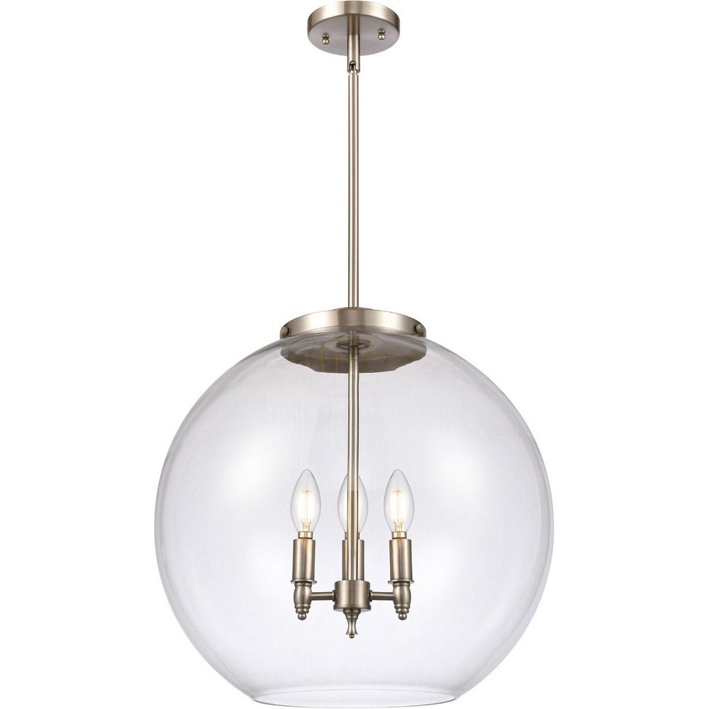 Innovations Lighting-221-3S-SN-G122-18-Athens - 3 Light Pendant In Industrial Style-18.38 Inches Tall and 17.75 Inches Wide Incandescent Clear Glass Brushed Satin Nickel Finish