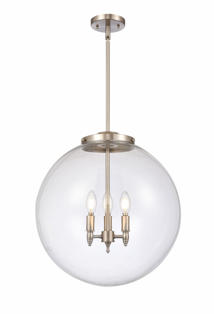 Innovations Lighting-221-3S-SN-G202-18-LED-Beacon - 3 Light Pendant In Industrial Style-19 Inches Tall and 18 Inches Wide LED Clear Glass Brushed Satin Nickel Finish