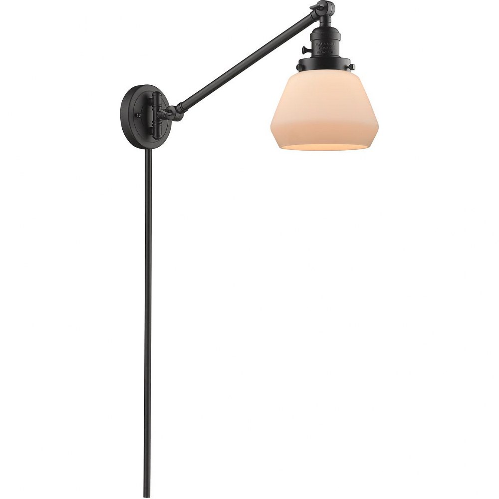 Innovations Lighting-237-OB-G171-Fulton-One Light Adjustable Swing Arm Portable Wall Sconce-8 Inches Wide by 25 Inches High   Oiled Rubbed Bronze Finish with Matte White Cased Glass