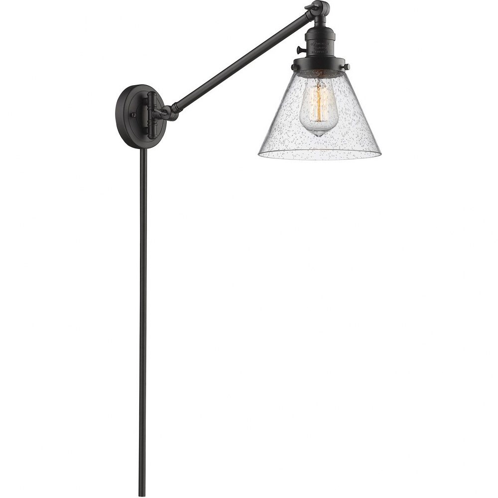 Innovations Lighting-237-OB-G44-Large Cone-One Light Adjustable Swing Arm Portable Wall Sconce-8 Inches Wide by 25 Inches High   Oiled Rubbed Bronze Finish with Seedy Glass