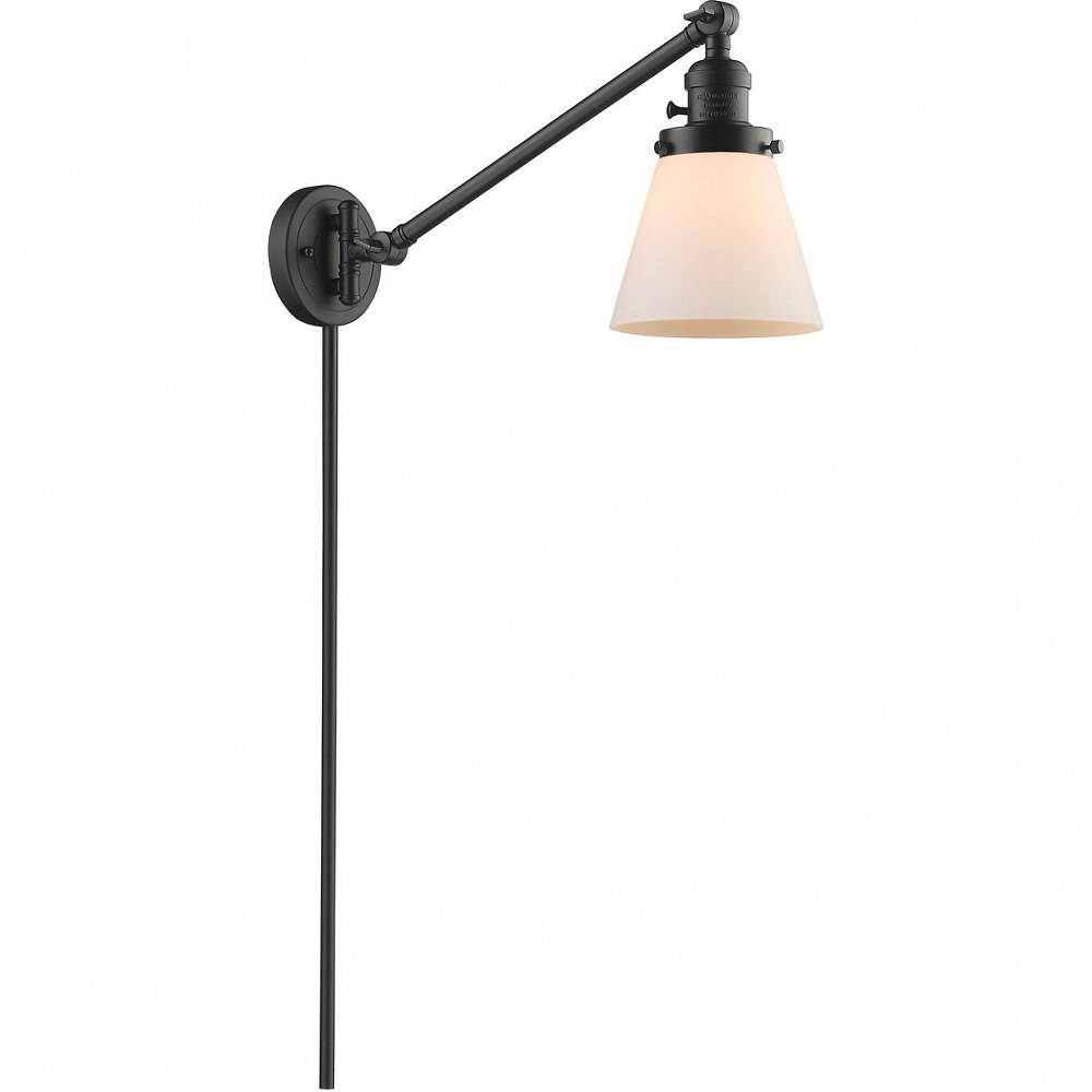 Innovations Lighting-237-OB-G61-Small Bell-One Light Adjustable Swing Arm Portable Wall Sconce-8 Inches Wide by 25 Inches High   Oiled Rubbed Bronze Finish with Matte White Cased Glass