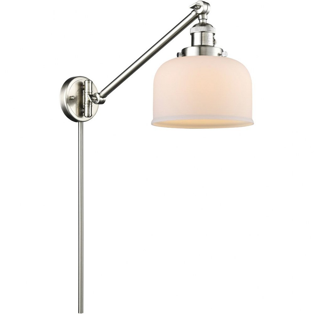 Innovations Lighting-237-SN-G71-Large Cone-One Light Adjustable Swing Arm Portable Wall Sconce-8 Inches Wide by 25 Inches High   Satin Brushed Nickel Finish with Matte White Cased Glass