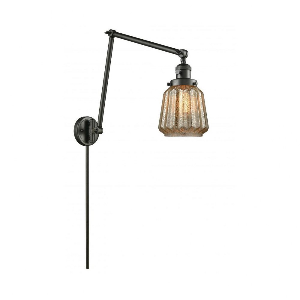 Innovations Lighting-238-OB-G146-Chatham-One Light Adjustable Double Swing Arm Portable Wall Sconce-8 Inches Wide by 30 Inches High   Oiled Rubbed Bronze Finish with Mercury Fluted Glass