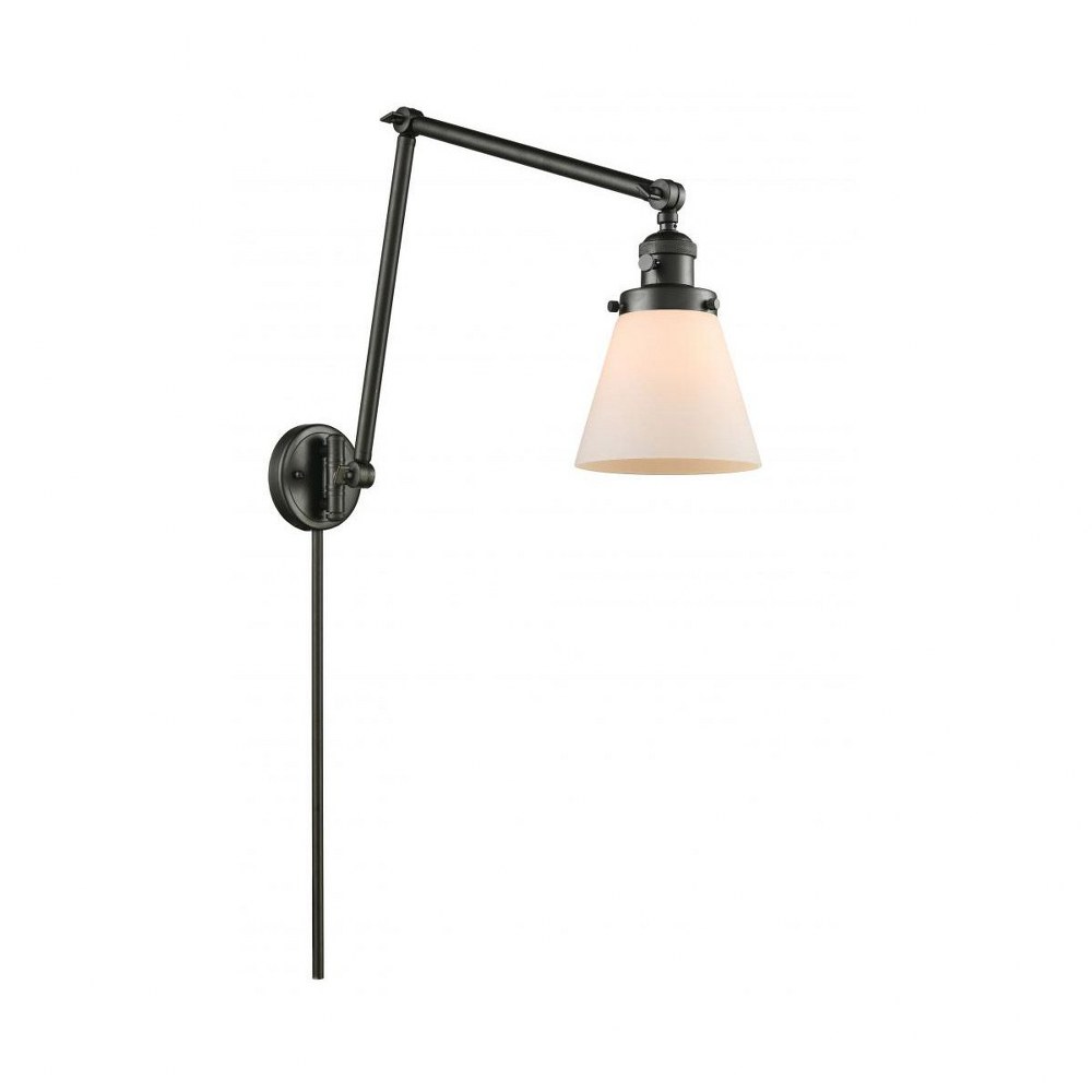 Innovations Lighting-238-OB-G61-Small Bell-One Light Adjustable Double Swing Arm Portable Wall Sconce-8 Inches Wide by 30 Inches High   Oiled Rubbed Bronze Finish with Matte White Cased Glass